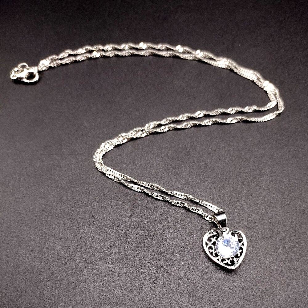 925 Sterling Silver Necklace Vine Heart CZ Diamond Bohemian Woman's Gift - NEW!